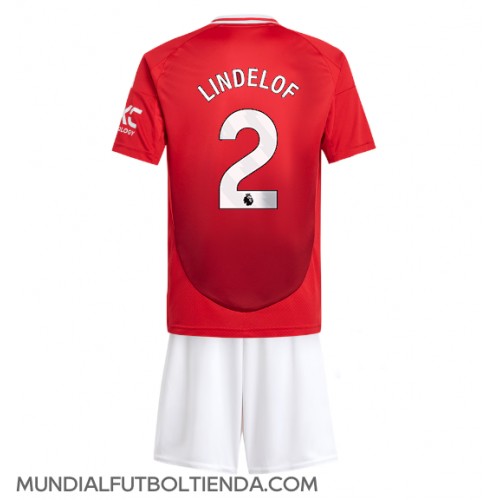 Camiseta Manchester United Victor Lindelof #2 Primera Equipación Replica 2024-25 para niños mangas cortas (+ Pantalones cortos)